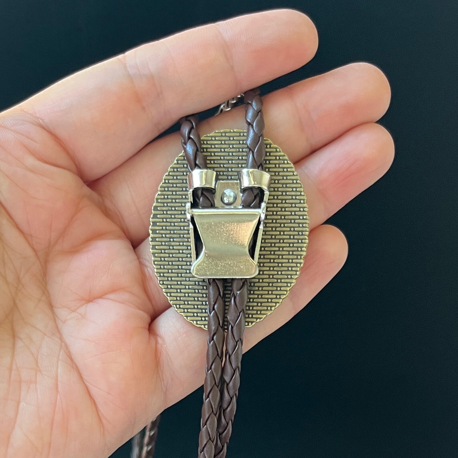 Natural Tiger’s Eye Stone Bolo Tie Western Cowboy Alloy PU Rope Wedding Necklace