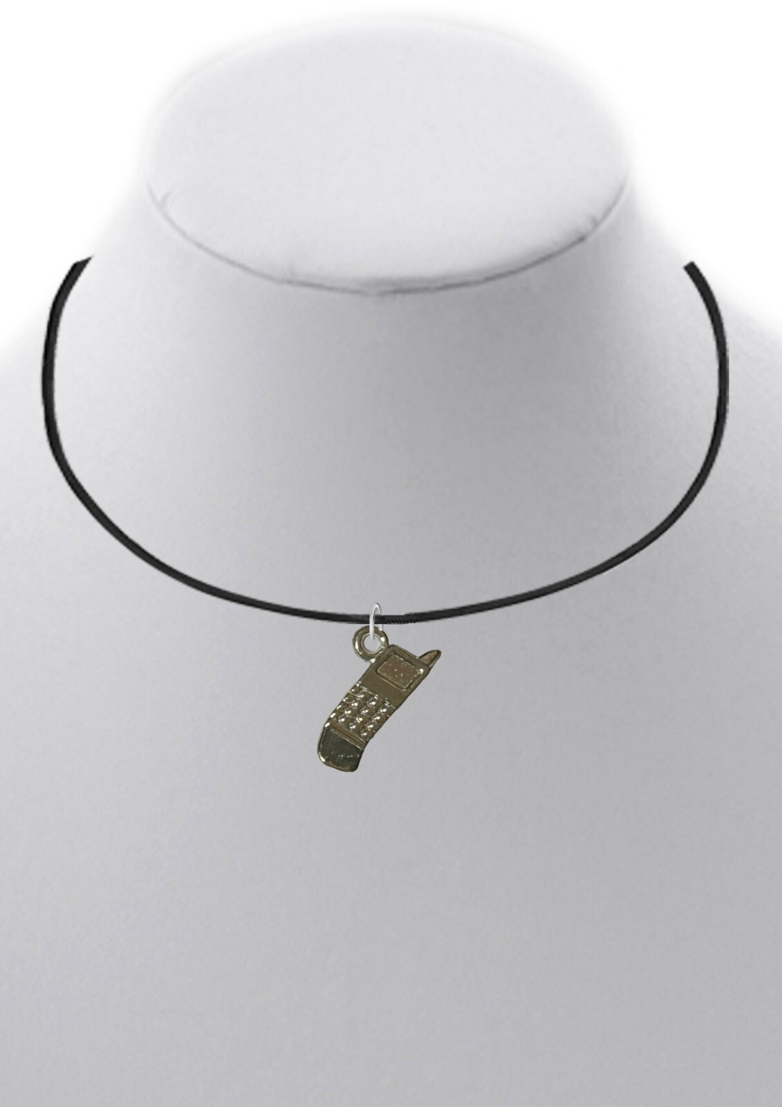 ch16 Cell mobile phone silver tone PENDENT ON A BLACK CORD Necklace