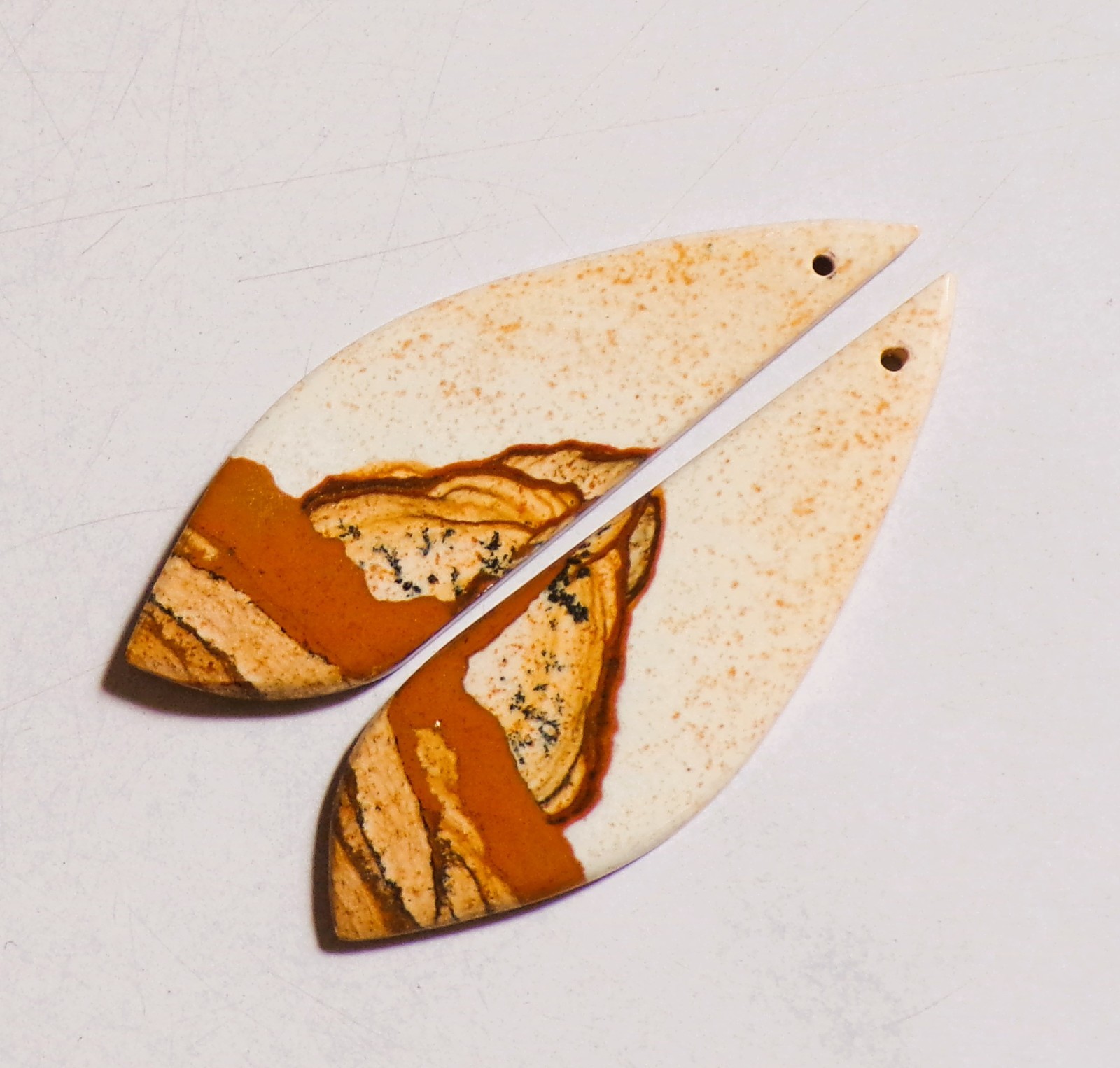 35.15 Cts Natural Picture Jasper Drilled Cabochon Match Pair Gemstone 48X15MM 03
