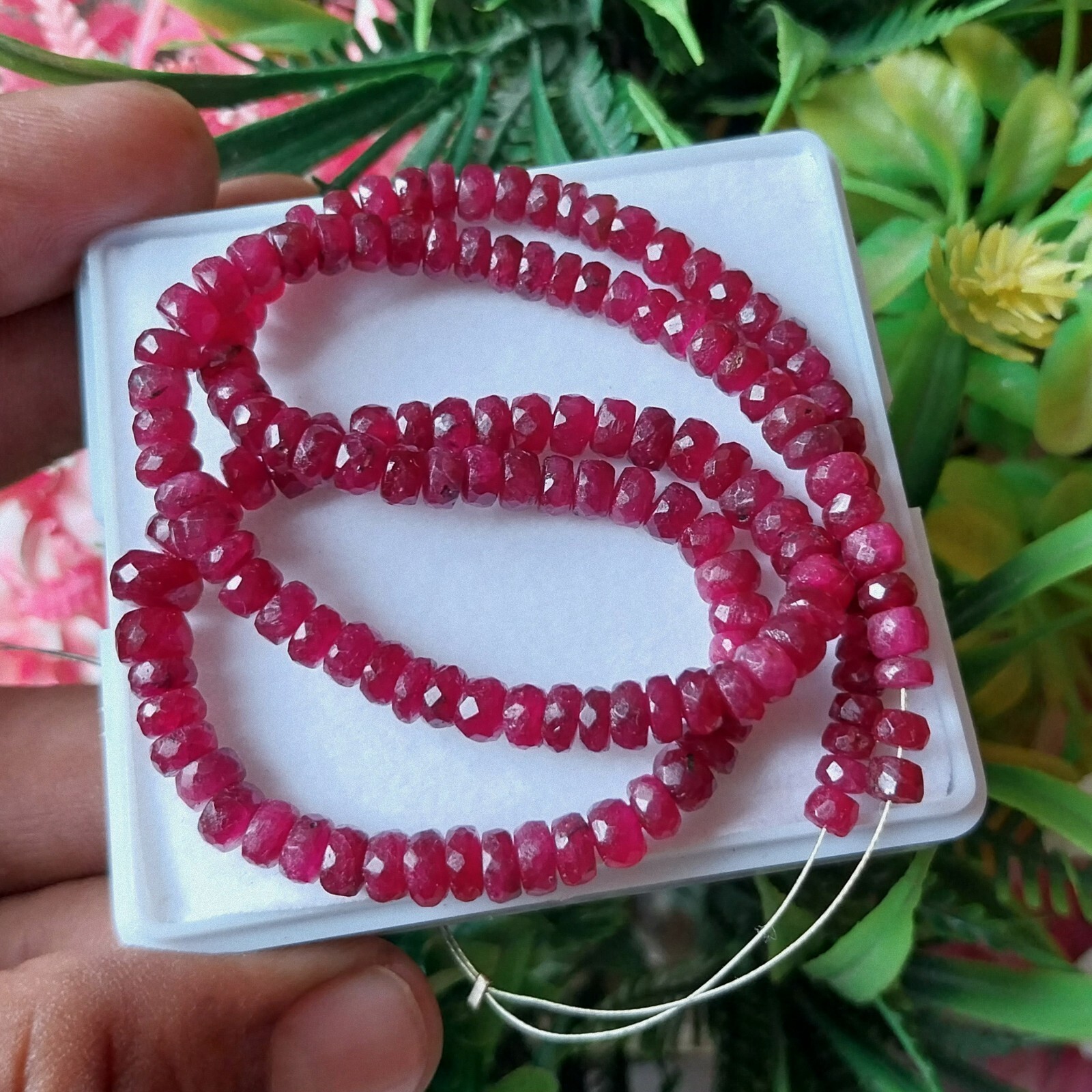 3 to 5 MM 102 Ct Natural African Top Pink Ruby Cut Roundel Shape 16 Inch Beads