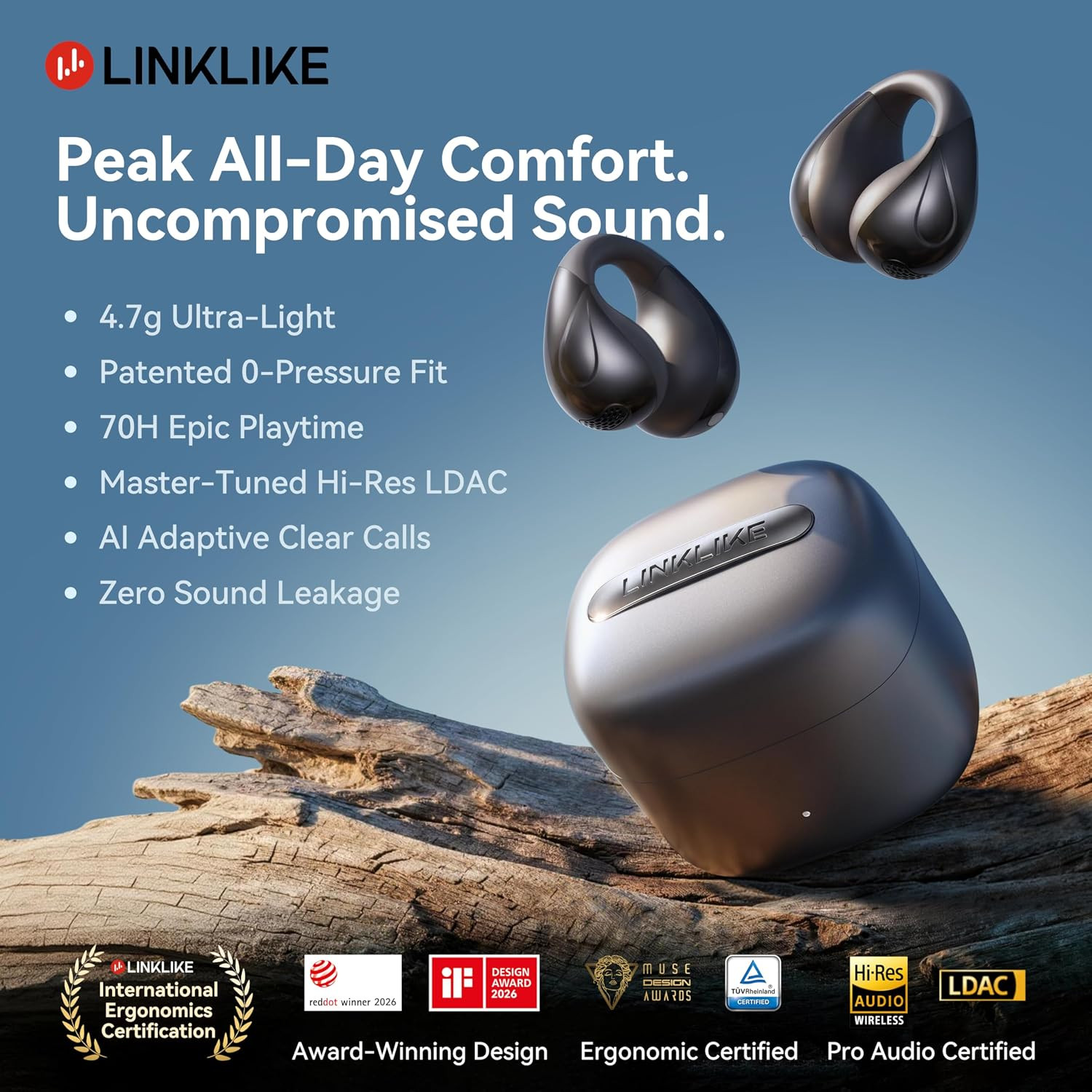 LINKLIKE Jewelry Edition Open Ear Clip-on Earbuds with Zircon Earrings, All-in-O