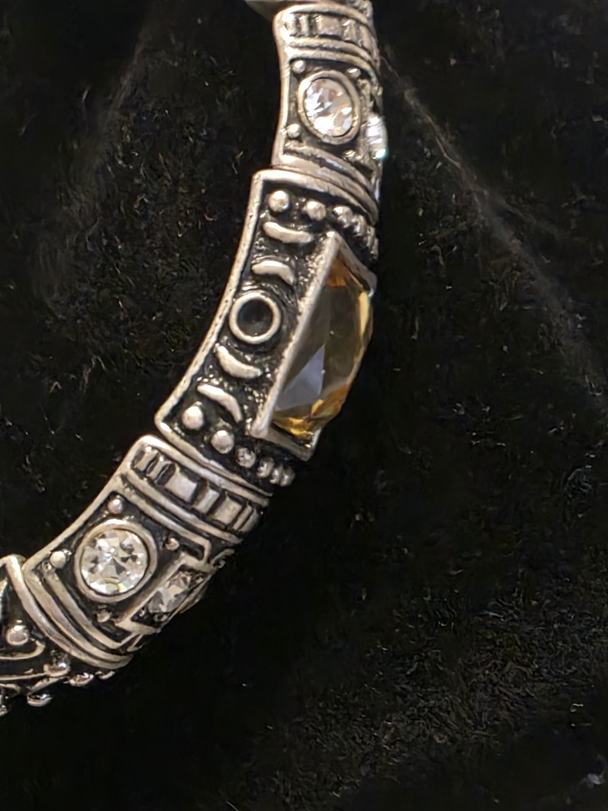 Silver Tone Hinged Bangle Bracelet Clear Crystal Bezel Set Rectangular Stone