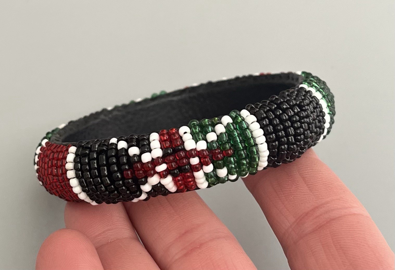 African Seed Beaded Maasai Bangle Bracelet Made in Kenya-Black-Green-Red-White