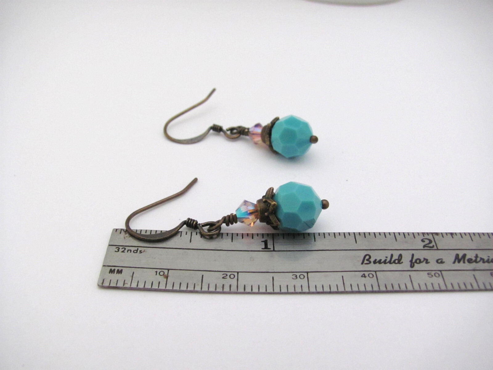 Turquoise Crystal Earrings Antiqued Brass Boho Chic Dainty Romancecore Cosplay
