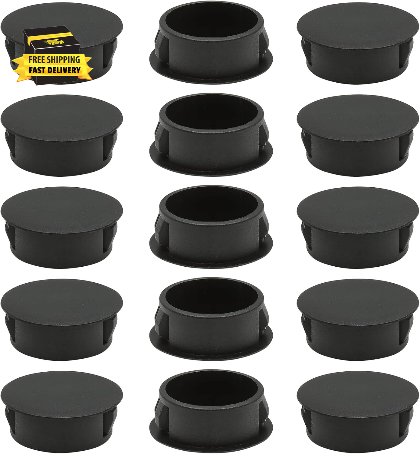 15PCS 25Mm/1″ Black Hole Plugs Plastic Flush Type Hole Plugs Snap in Locking Hol