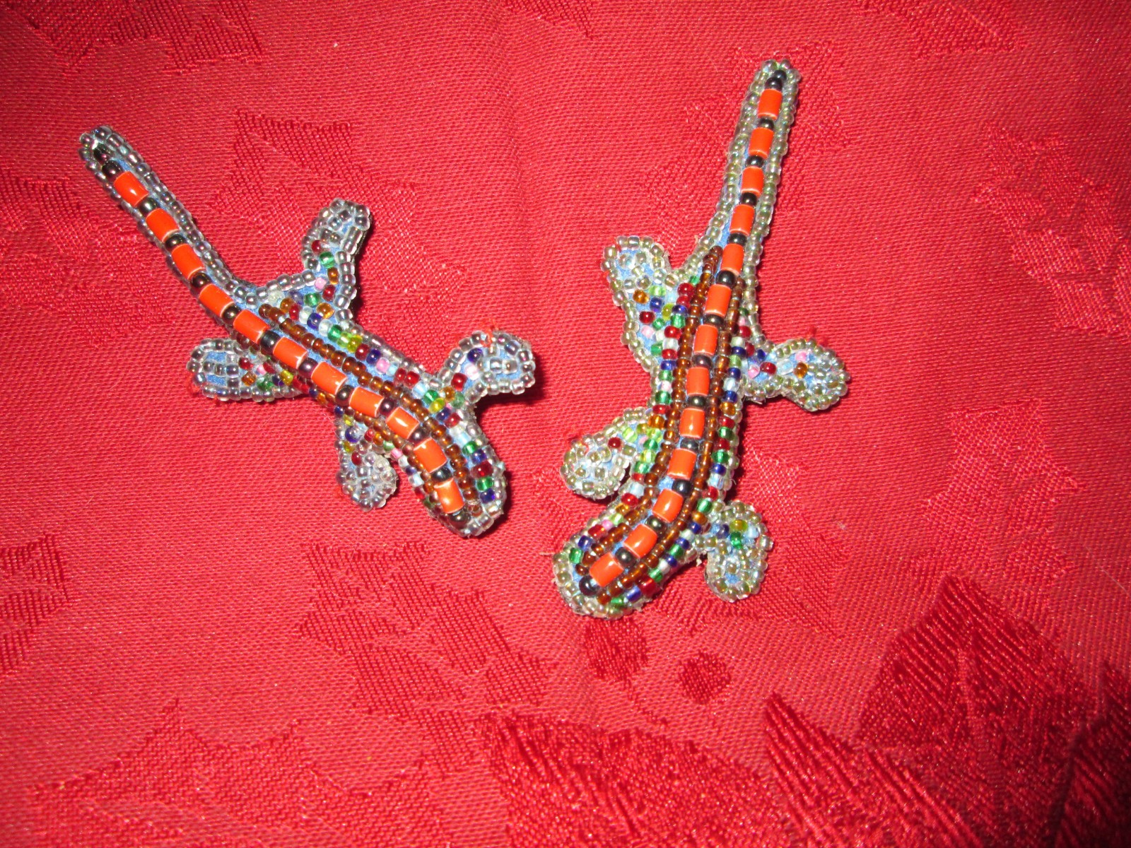 Geckos Beaded Pins Lot of 2 Turquoise & Coral Beads 3 1/2Inches