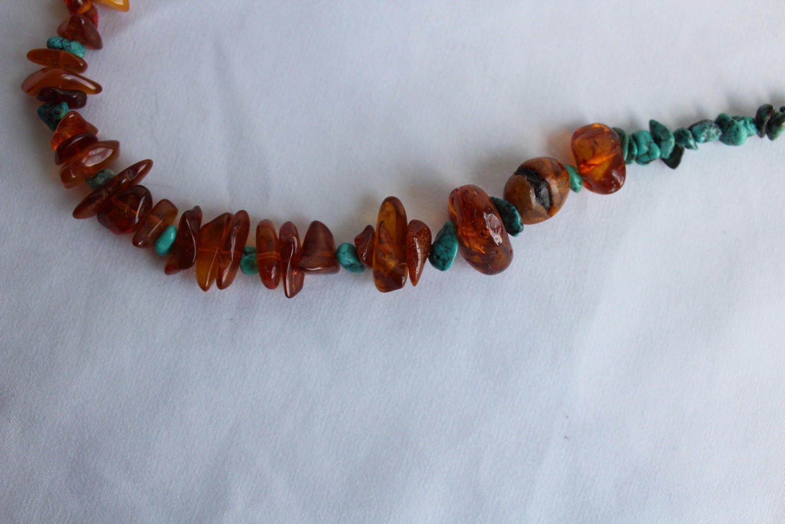 Signed Peyote Bird Sterling Silver Genuine Amber Turquoise Beads Necklace 21.5”