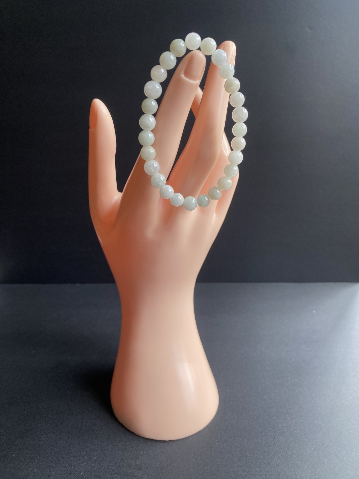 Natural Type A Waxy Icy White & Green Beaded Bracelet 7″