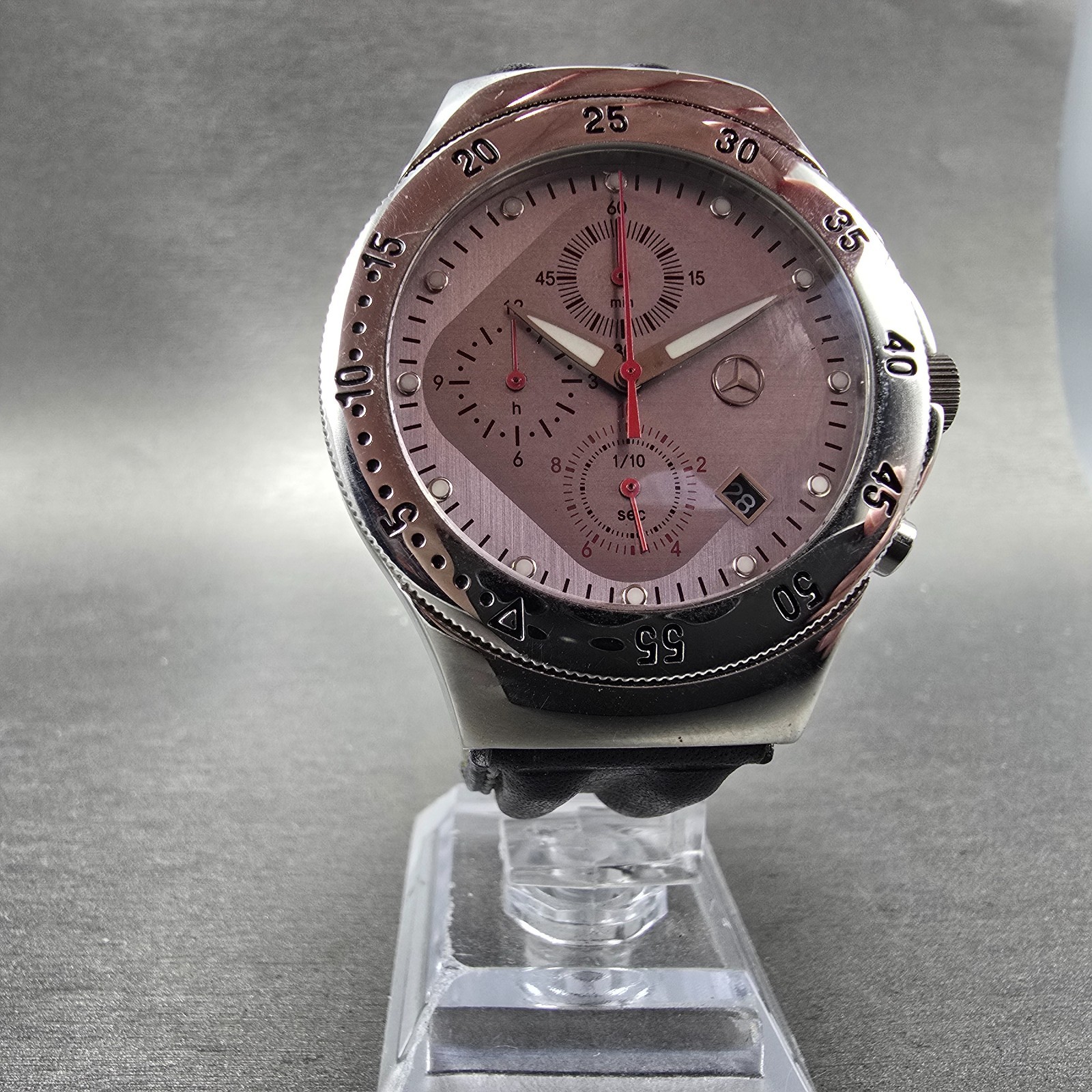 Mercedes Benz Chronograph Watch Men 39mm Silver Dial Steel Date Round New Batt