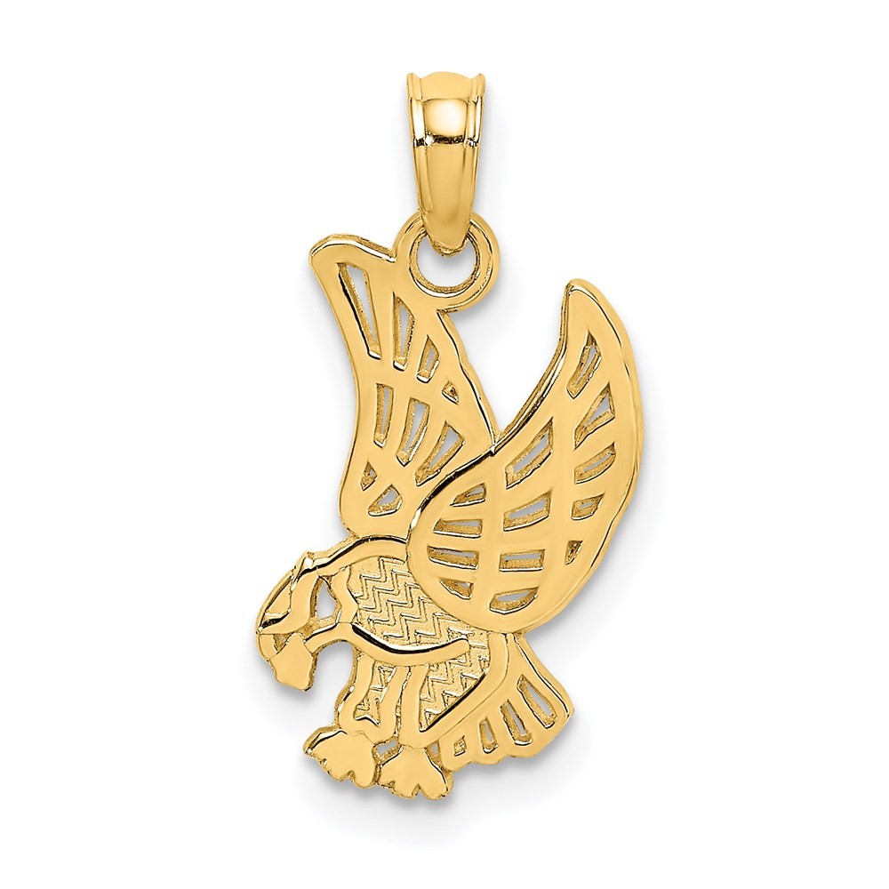 Real 14K Yellow Gold Eagle Landing Charm Pendant; Length 19.2 mm; 0.76 g