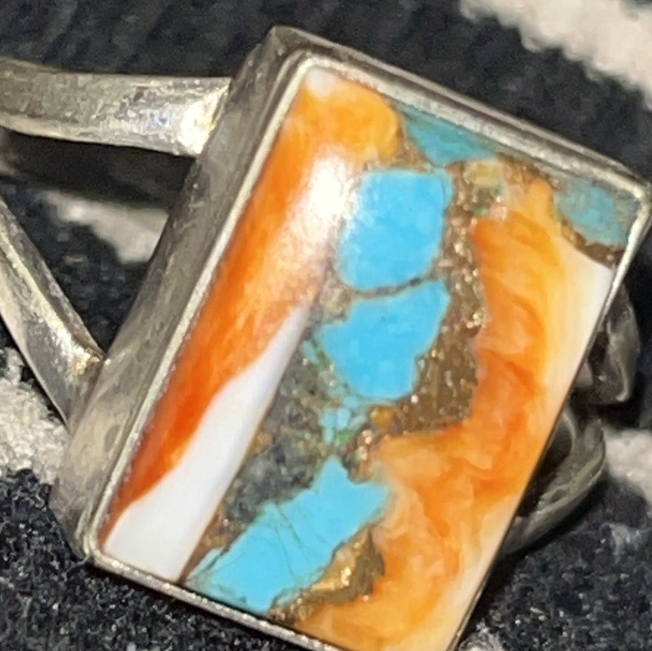 Oyster Copper Turquoise 925 Sterling Silver Ring: Handmade Ring