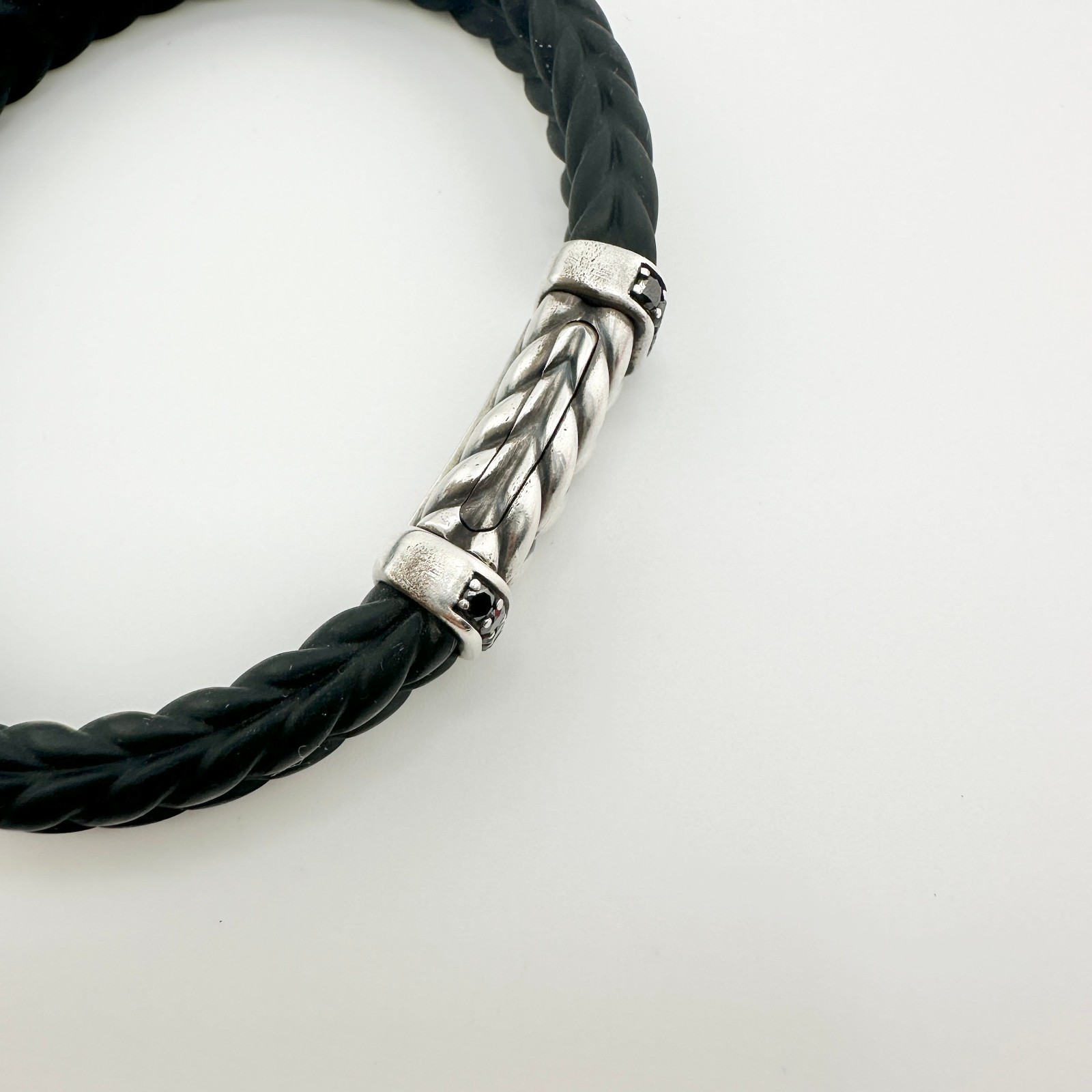 David Yurman Chevron Bracelet in Black Rubber w/ Pavé Black Diamonds – Large