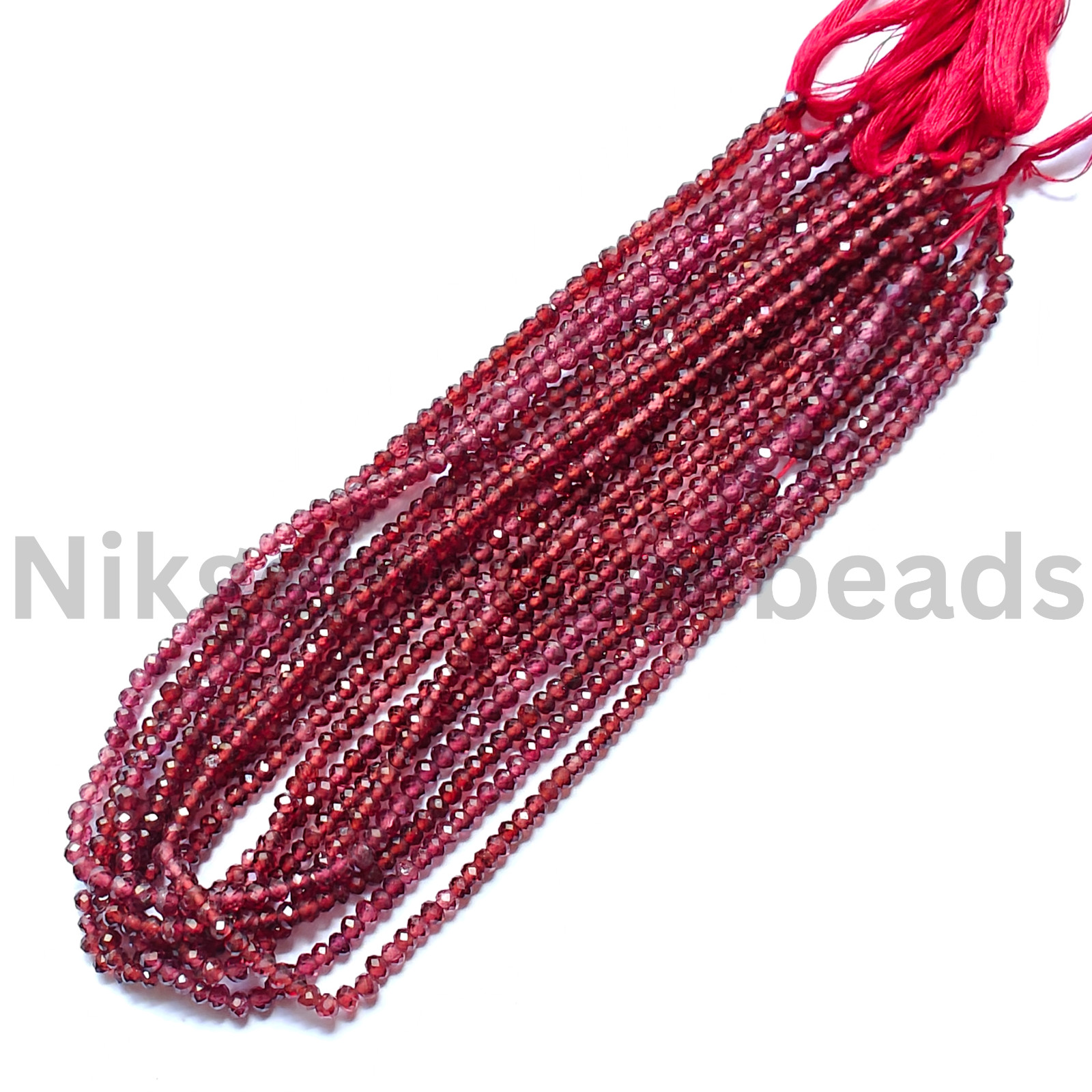 Natural Red-Pink Garnet Beads, Micro Faceted Round Cut Gems, 3.50-3.75 MM.