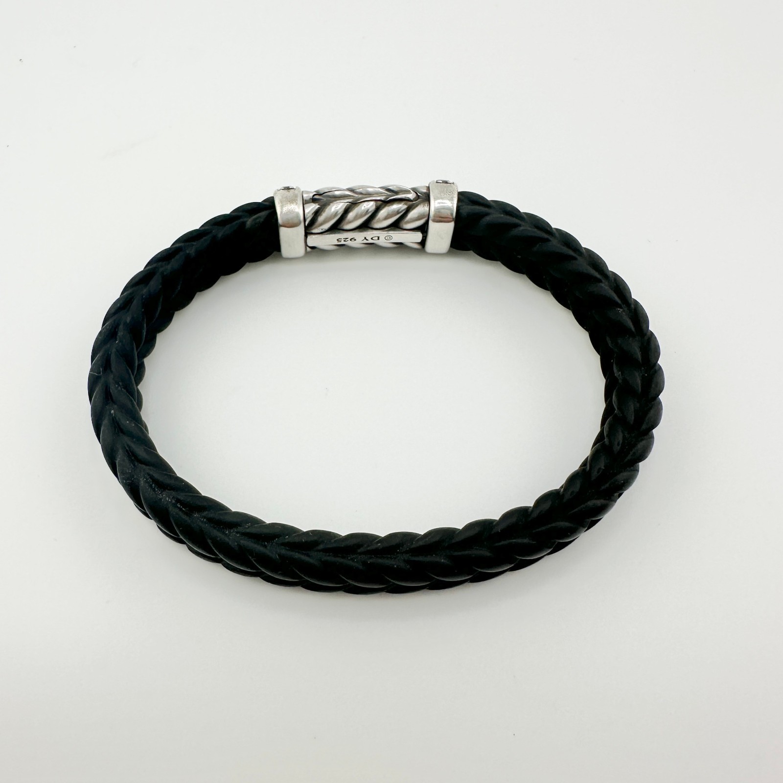 David Yurman Chevron Bracelet in Black Rubber w/ Pavé Black Diamonds – Large