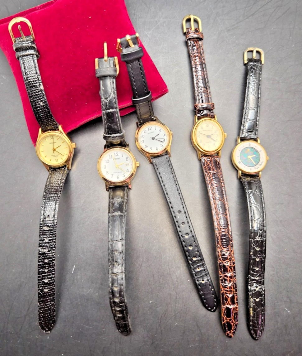 Job Lot Bundle 5x Vintage & Later Women’s Gold Tone Two Strap Watches-WORKING