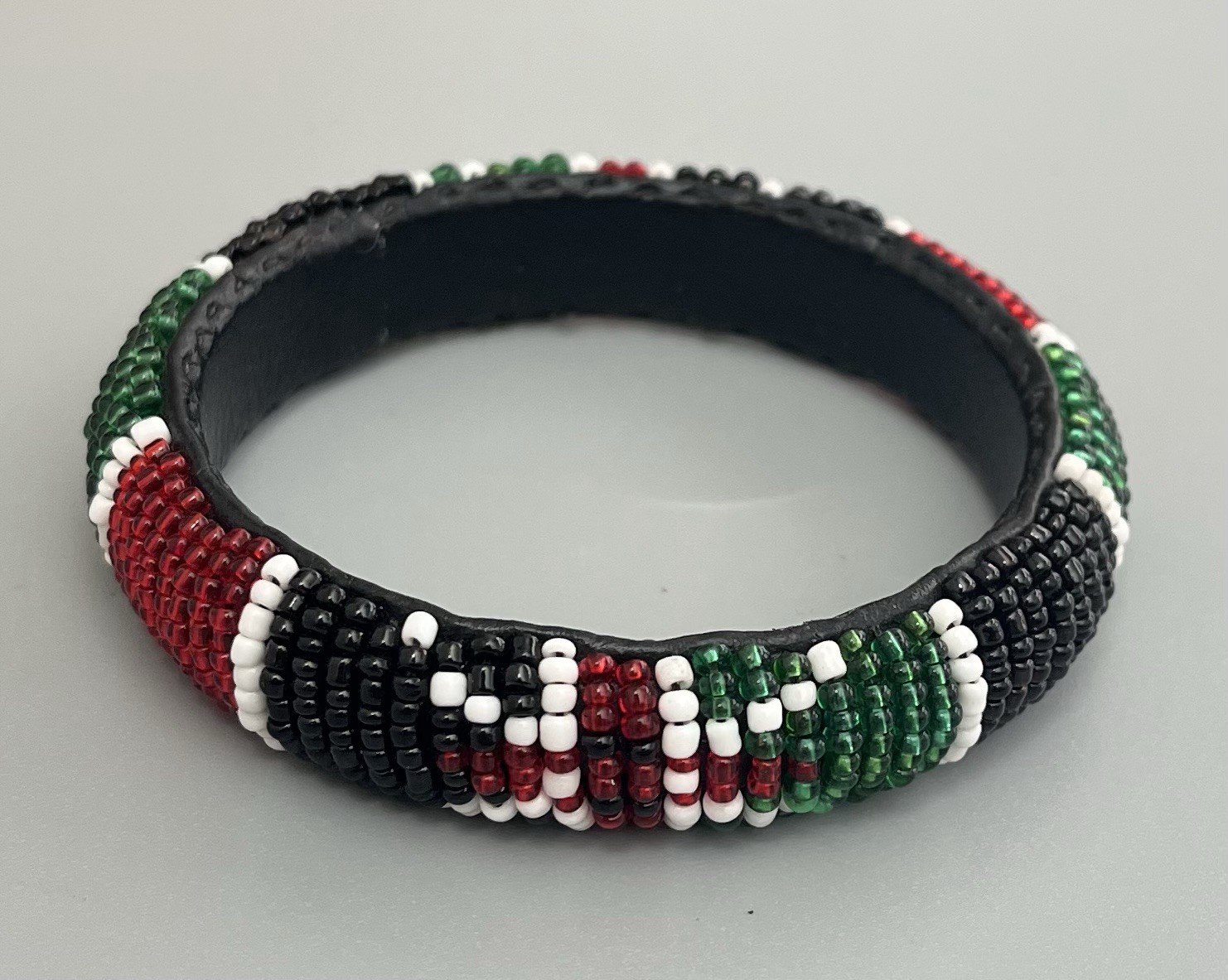 African Seed Beaded Maasai Bangle Bracelet Made in Kenya-Black-Green-Red-White