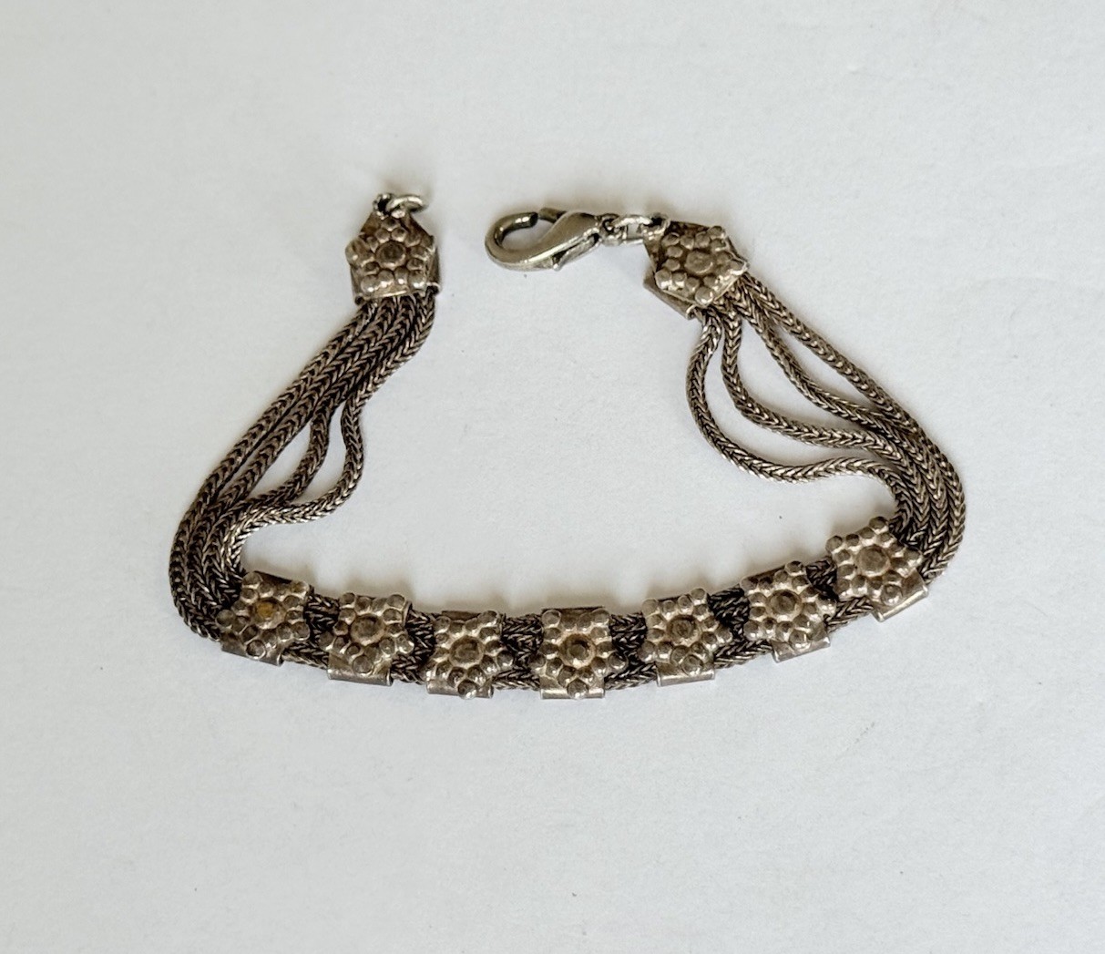 Vintage Turkish Foxtail Multi Strands Chain Sterling Silver 925 Link Bracelet