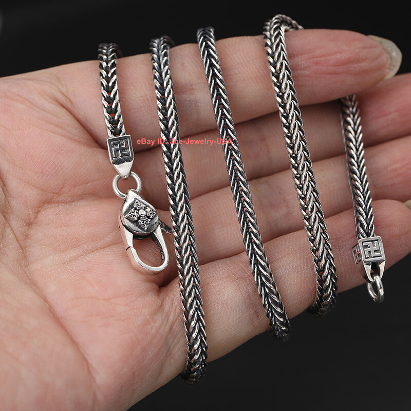 Real 925 Sterling Silver 4mm Wheat Link Chain Men’s Necklace 17.7″-29.5″All Size