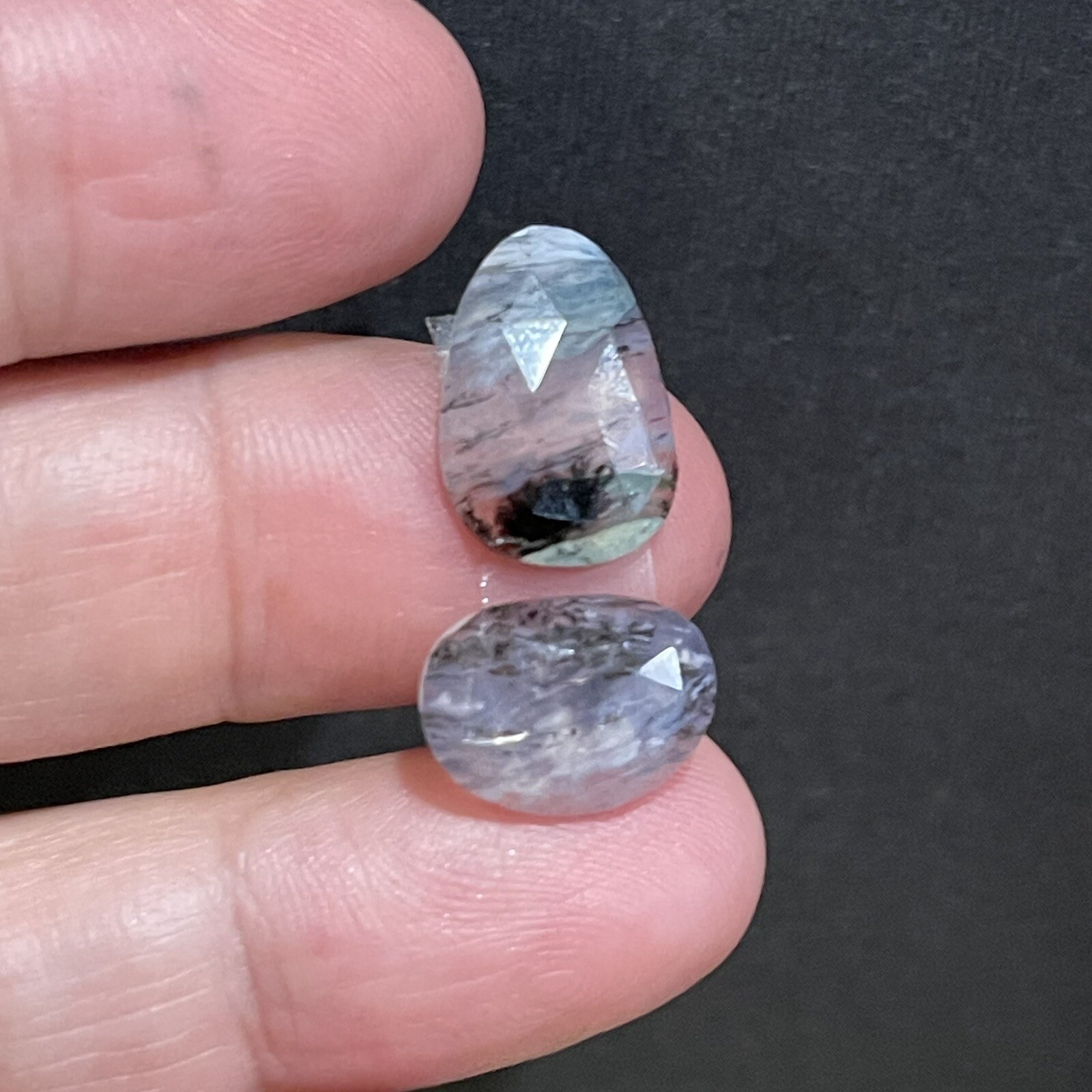 7.3ct 15-13mm Pair Transparent Blue Peruvian Opal Free Form Cabochons Gems
