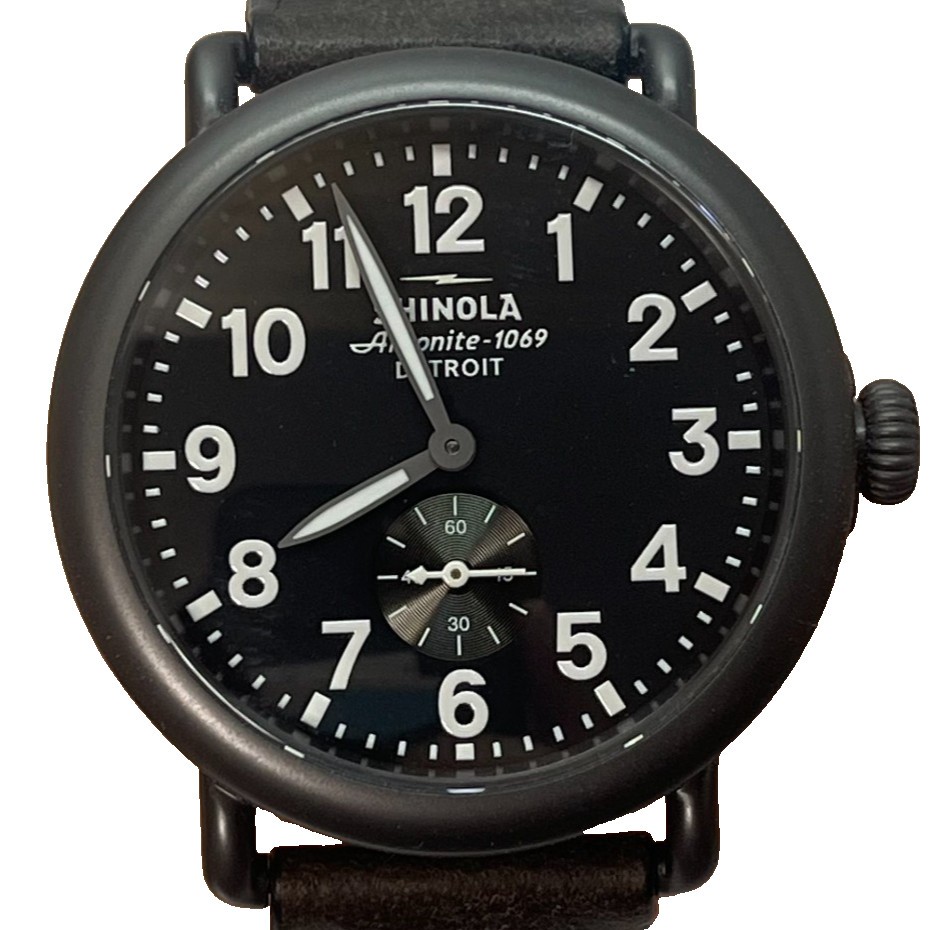 SHINOLA Argonite-1069 Black Quartz Watch USA MADE 41mm w/Box, Paper & Strap#886A