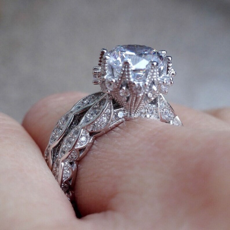 925 Silver Plated Ethnic Vintage Ring 2 Ct CZ Inlay Bridal Marriage Ring Set