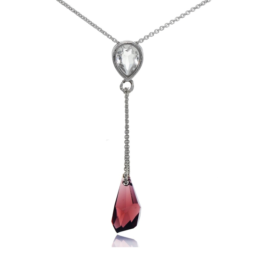 Sterling Silver Burgundy Rock Drop Necklace Adorned with European Crystals