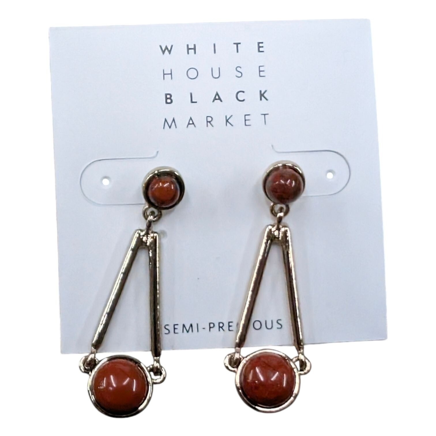 WHBM Rosso Bead Dangle Earrings Womens Gold Tone Brick Red Stone Semi Precious