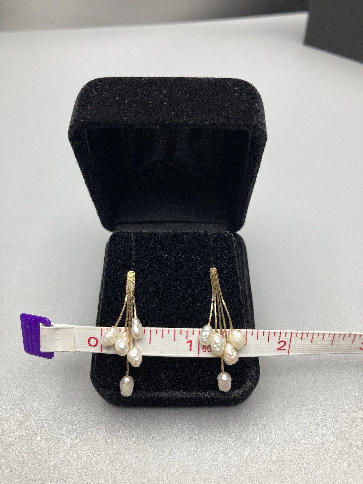 14k Gold Rice Pearl Multi Strand Dangle Post Earrings VTG 1.24 in Long 1.5g Gift