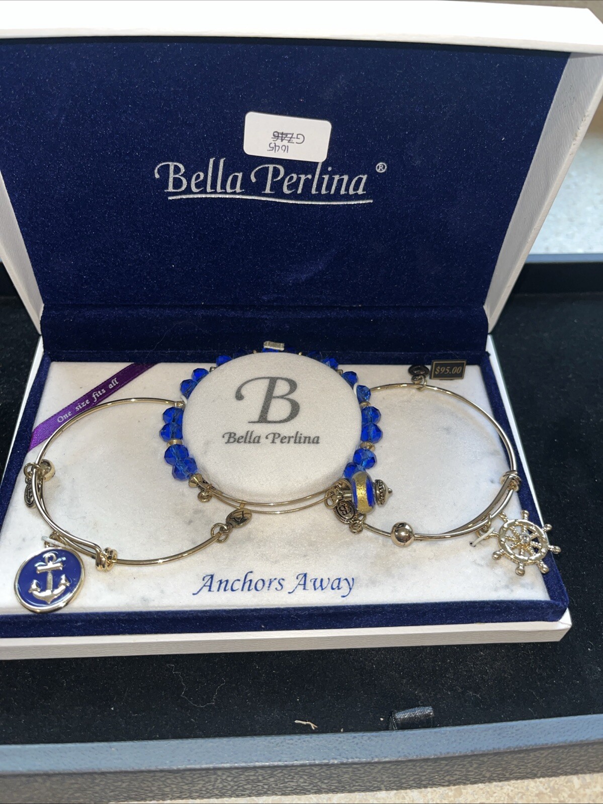 G1045~ Bella Perlina 3 Charm Bracelet Set Anchors Away Blue Beads