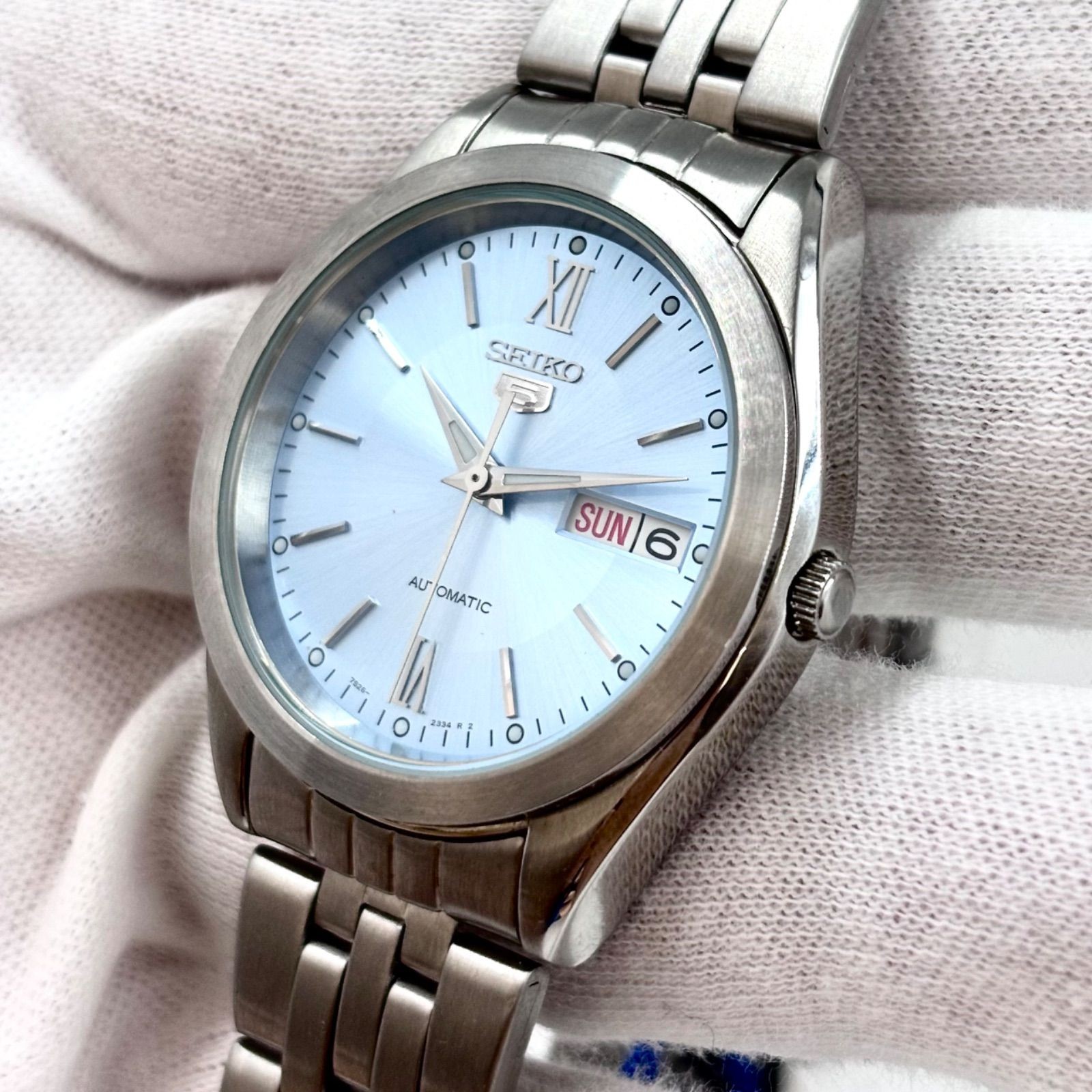 SEIKO 5 Automatic AT Ice Blue Dial Roman Index Manufactured in 2012 Working