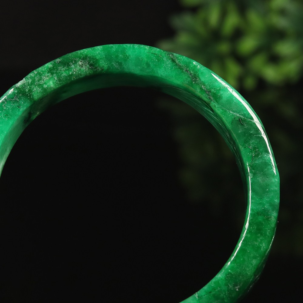 61mm Emerald Green Jadeite Jade Bangle Bracelet Coin Ruyi Flower Rabbit A-14885