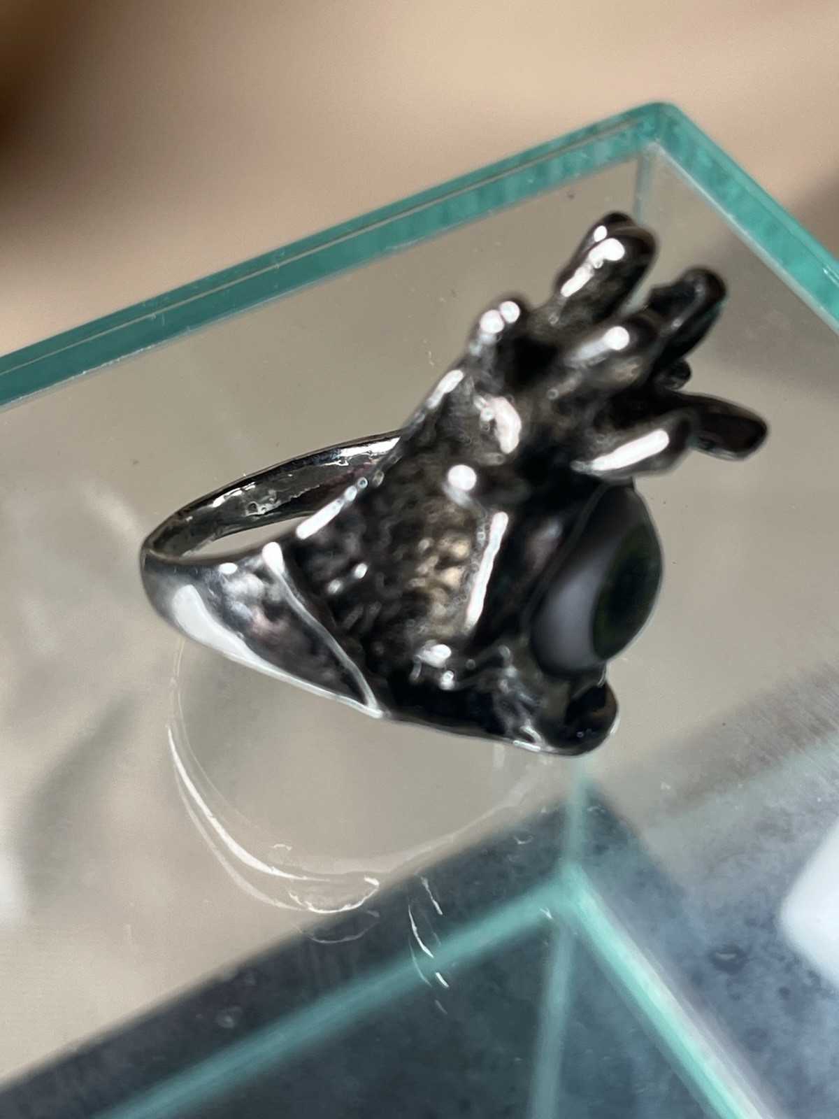 Gothic Green Eyeball Statement Ring Horror Monster Eye Silver Tone Size 8.5