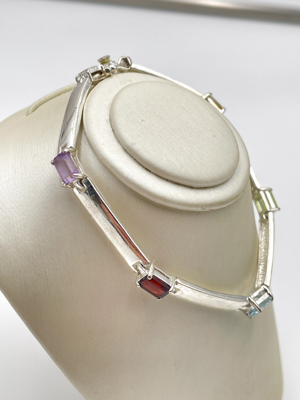 STERLING SILVER 925 MULTICOLOR GEMSTONE 7″ 5 mm Wide BRACELET 10.6g