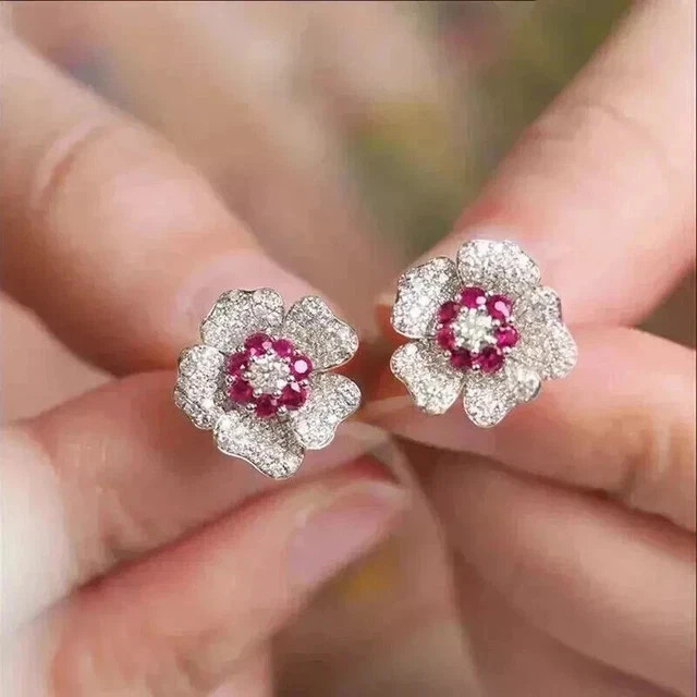 2Ct Round Lab-Created Pink Sapphire Womens Stud Earrings 14K White Gold Plated