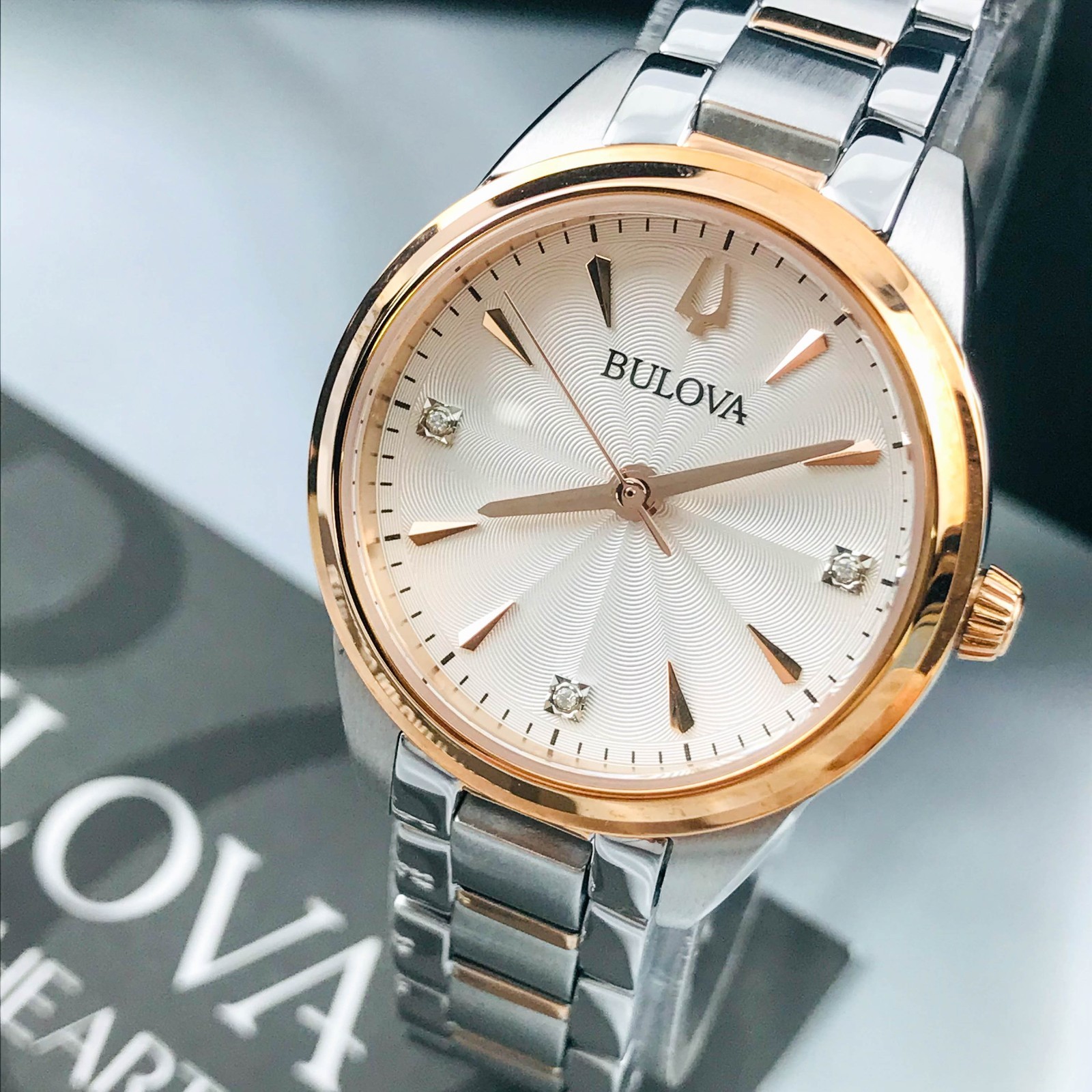 Bulova Sutton 98P200 Ladies White Dial Diamonds Quartz Gold/Steel Watch 28mm