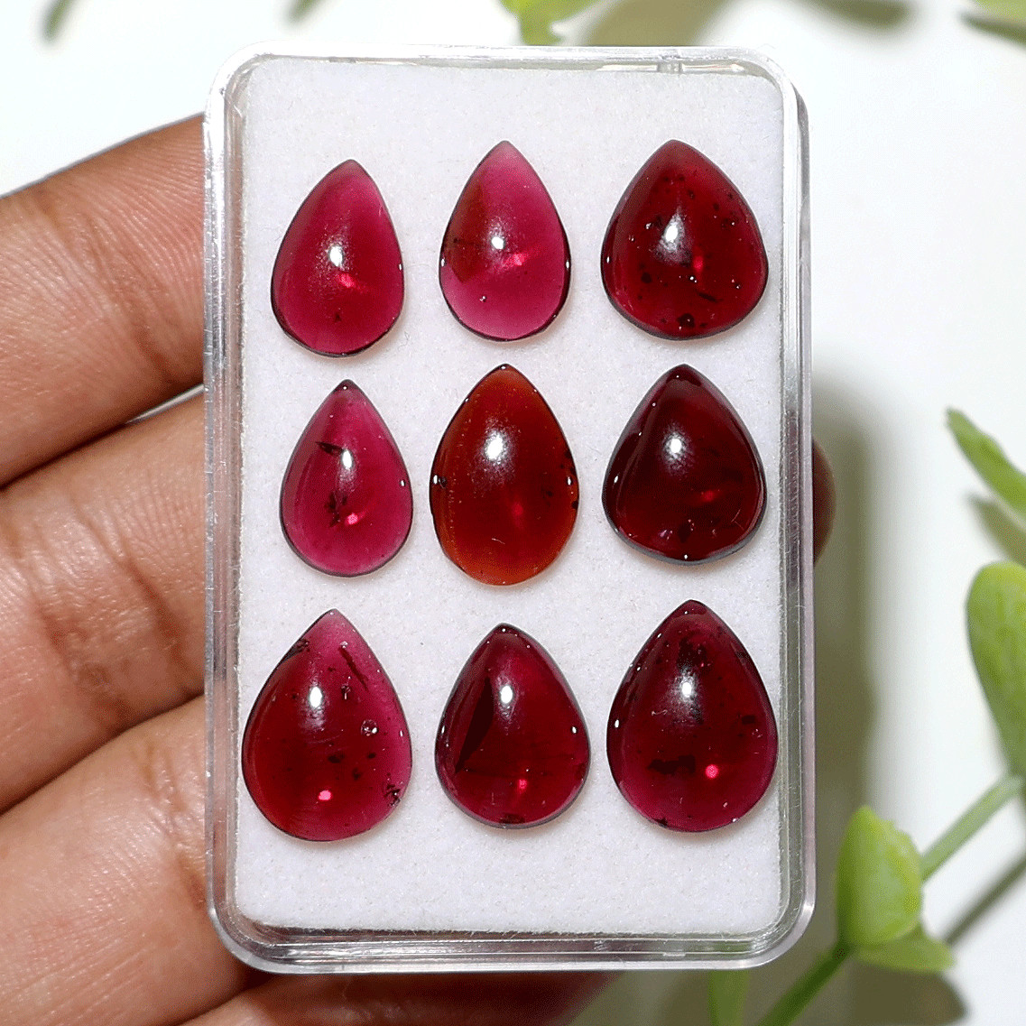 Crimson Teardrops~ 9 PC Natural Rhodonite Garnet 11.8mm-14mm Cabochon Gemstones