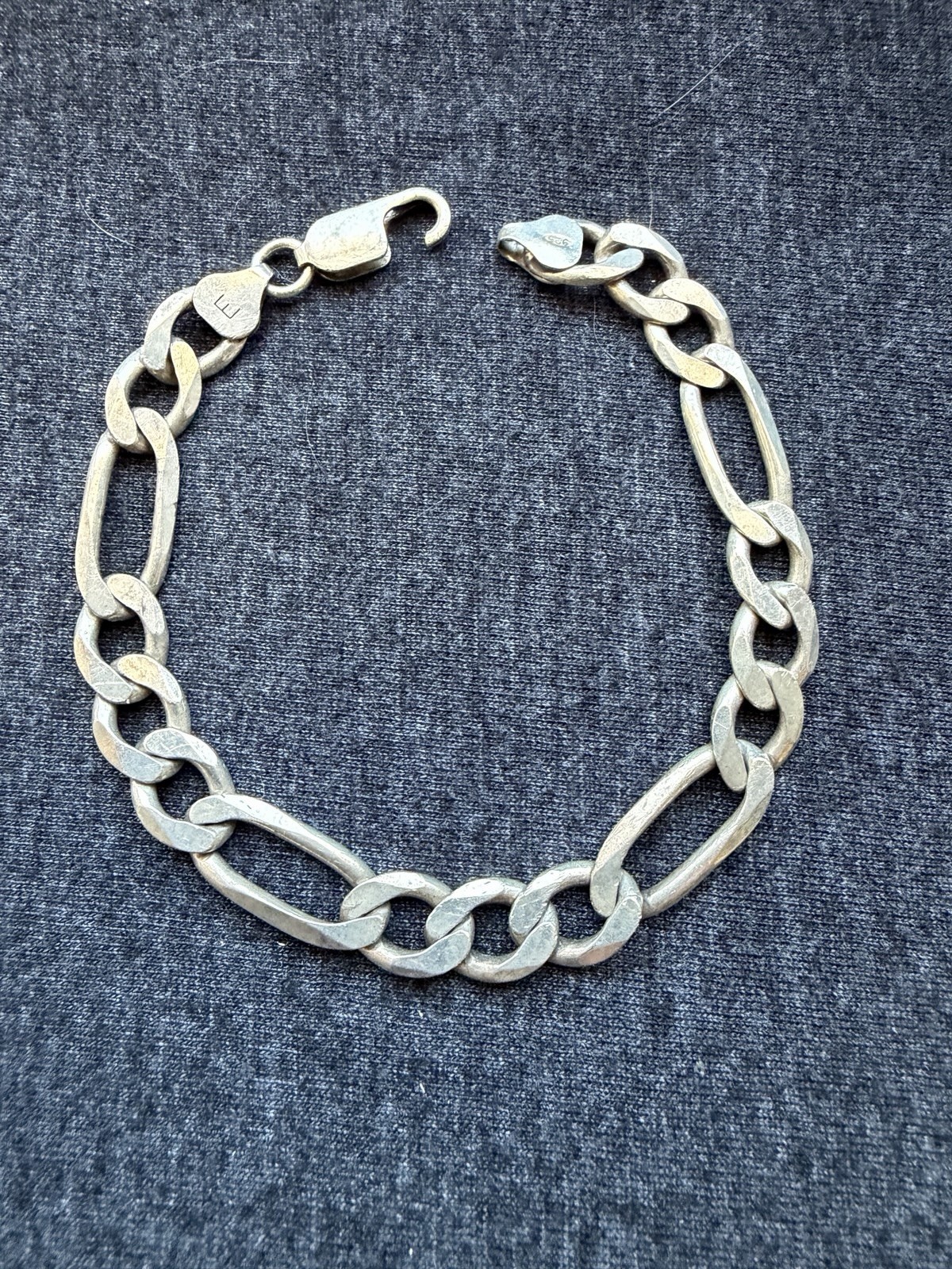 Sterling Silver 925 Flat Figaro Link Bracelet 8” BROKEN CLASP