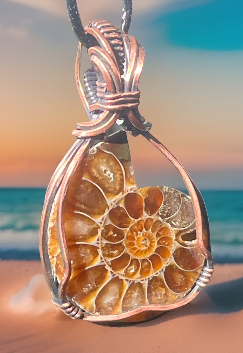 Ammonite ~ Handmade copper wire wrapped pendant 9a