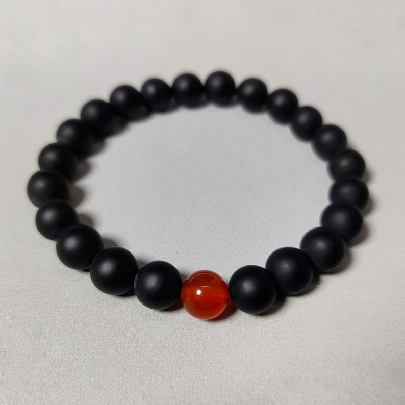 A++ Dainty Black & Red Onyx Smooth Round Gemstone Beaded Cupels Bracelets 6-8”