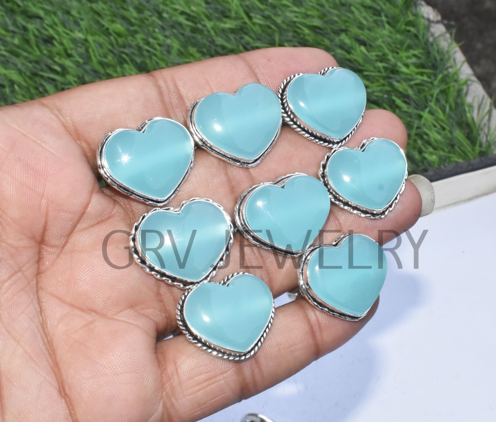 1-500 Pcs Chalcedon In Wholesale Stone Heart Ring Lot Bulk: Silver Plated Whr-73