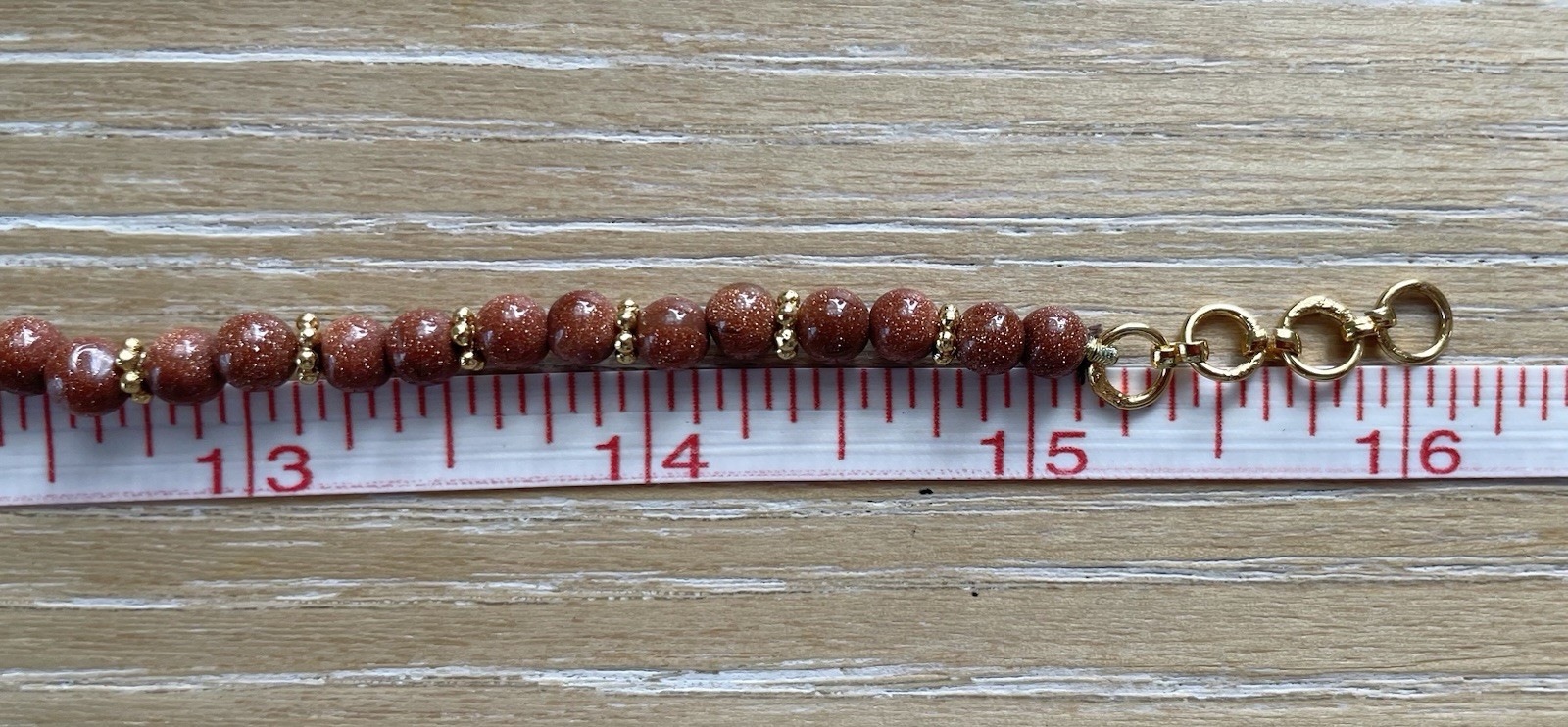 Natural Sandstone (GoldStone) Beaded Gold Tone Necklace Handmade