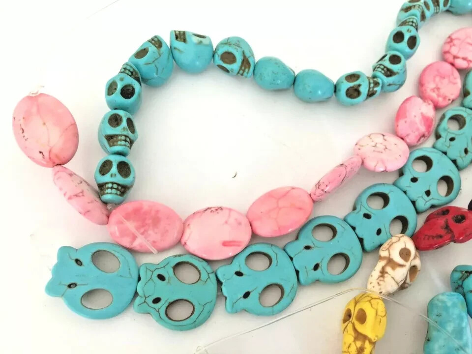 Over 100 stone beads turquoise skeleton skull jewelry necklace crafts