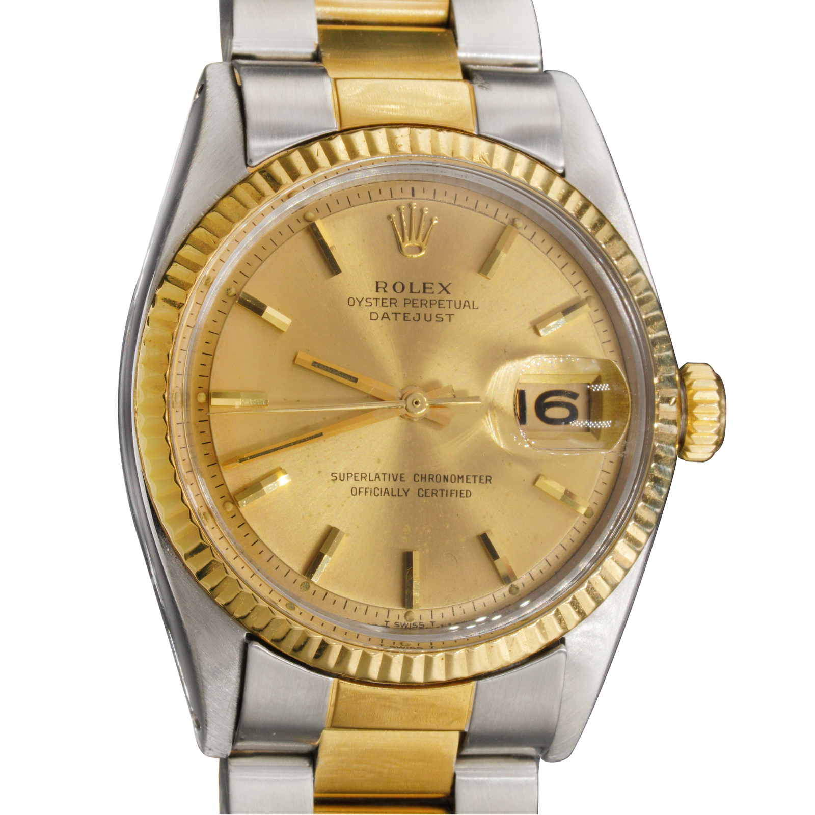 Rolex Datejust Mens 2Tone Yellow Gold and Stainless Steel Gold Dial 1601