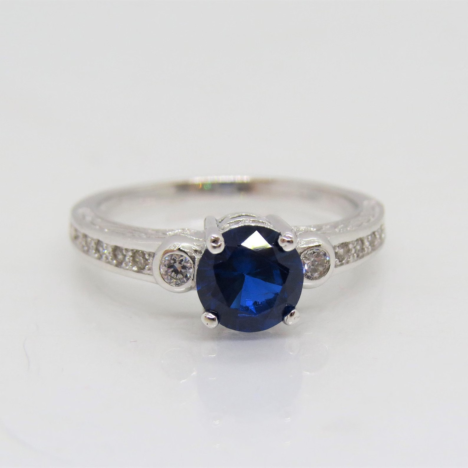 2.50 Ct Round Cut Natural Sapphire Diamond Wedding Ring 14K Solid White Gold 6
