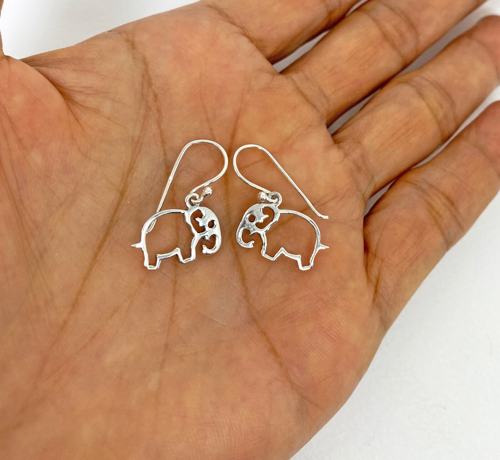 Minimalist Cutout Elephant Drop Earrings 925 Sterling Silver, Handmade Jewelry