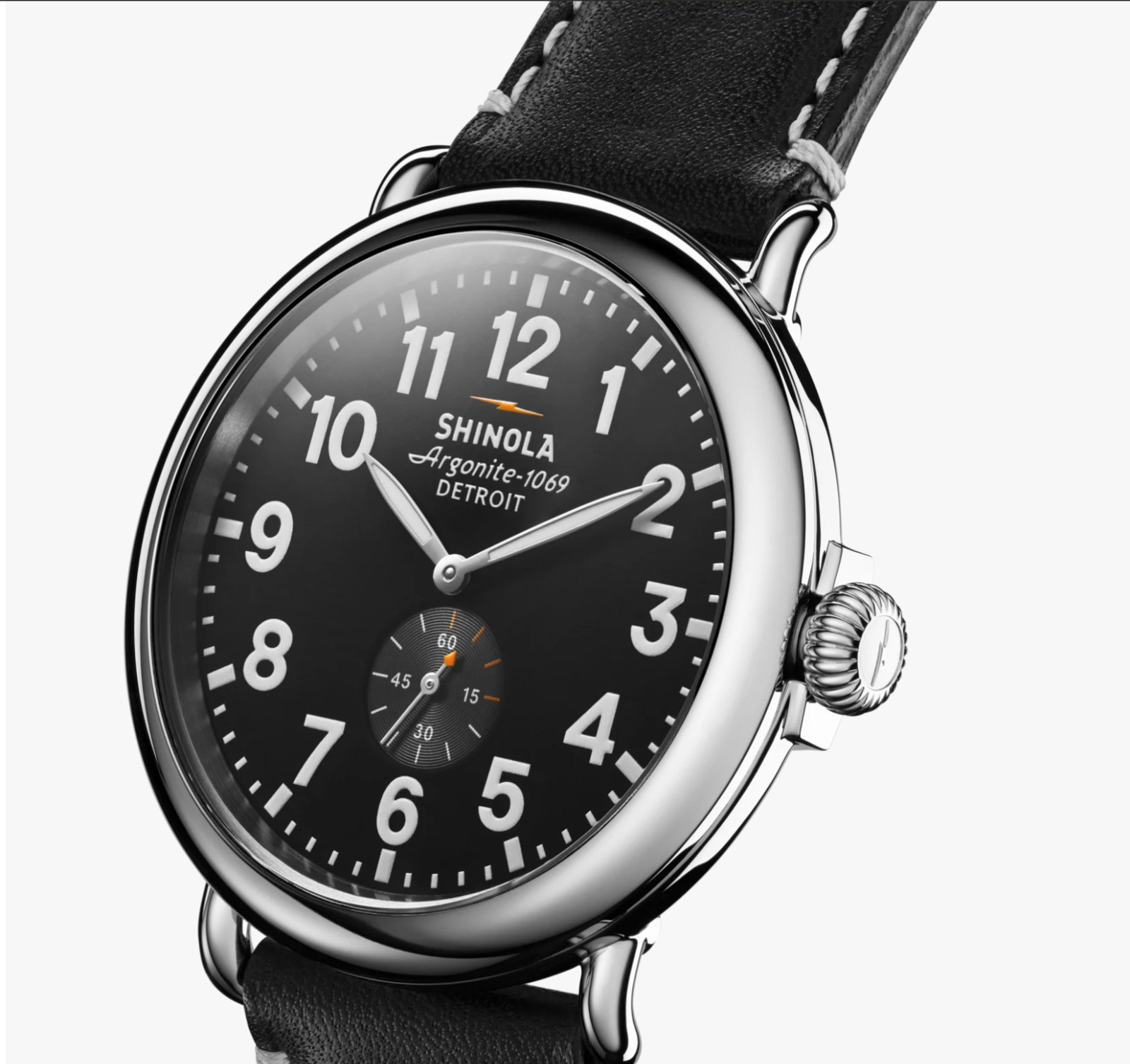Shinola Runwell 47mm Polished Stainless Steel | Black Face | Argonite 1069