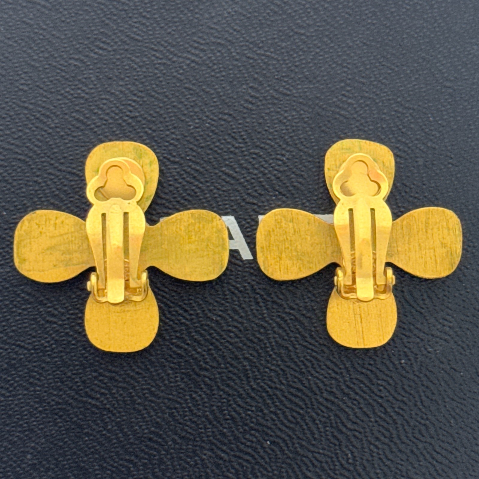CHANEL 01C CC Logo Coco Mark Clover Earrings Gold Rhinestone Authentic JAPAN