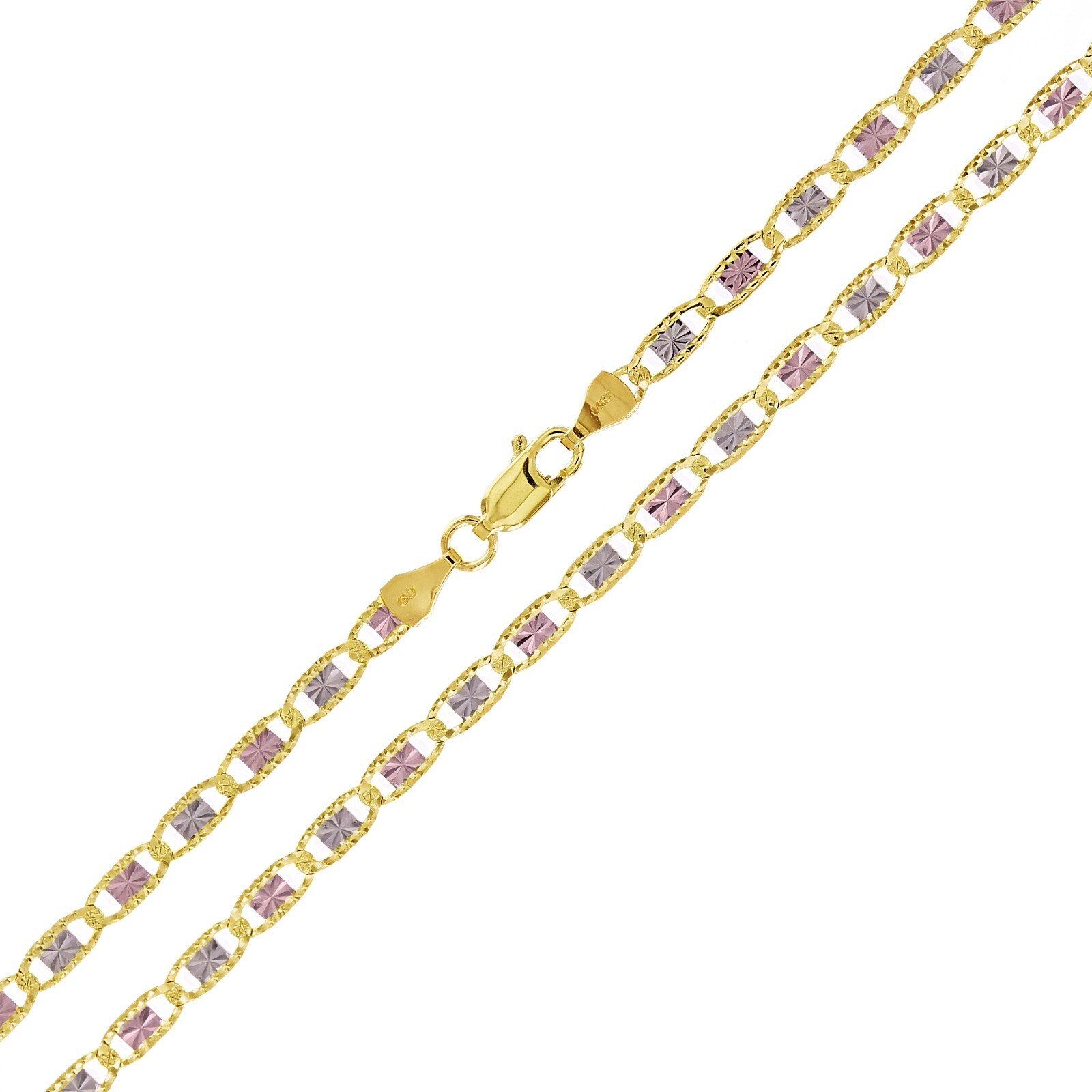 Italian 14k Tri-Color Gold Diamond Cut Valentino Chain Necklace 18″ 3.3mm 7 gram