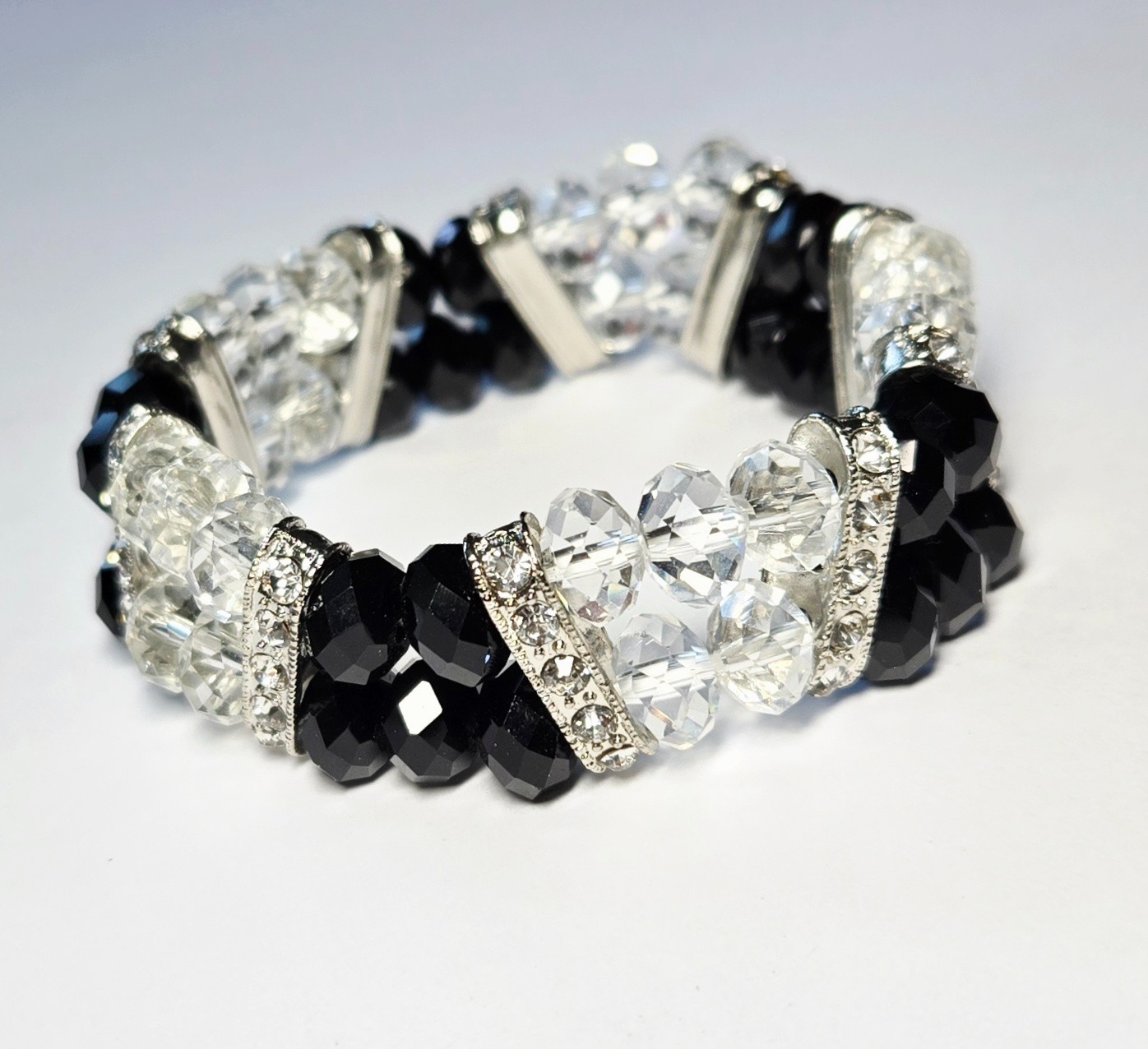 Handmade Multi-Strand Black Beaded Bracelet Stacking Stretch Jewelry for Women
