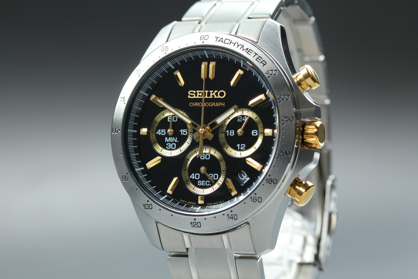 MINT SEIKO Spirit 8T63-00D0 Black Gold Chronograph Quartz Men’s Watch From JAPAN